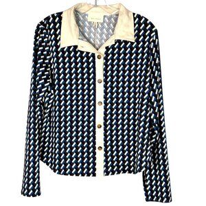 New Melloday Long Sleeve Button-Down Geometric Knit Shirt Dual-Color Collar
